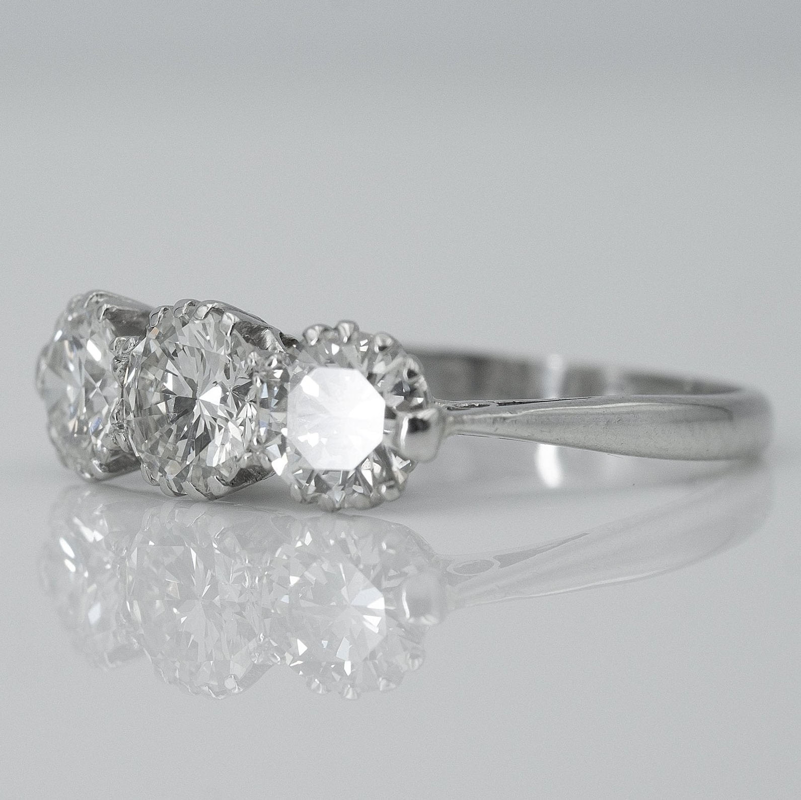 Art Deco Platinum 1.9 Carat Diamond Three Stone Ring - Friar House