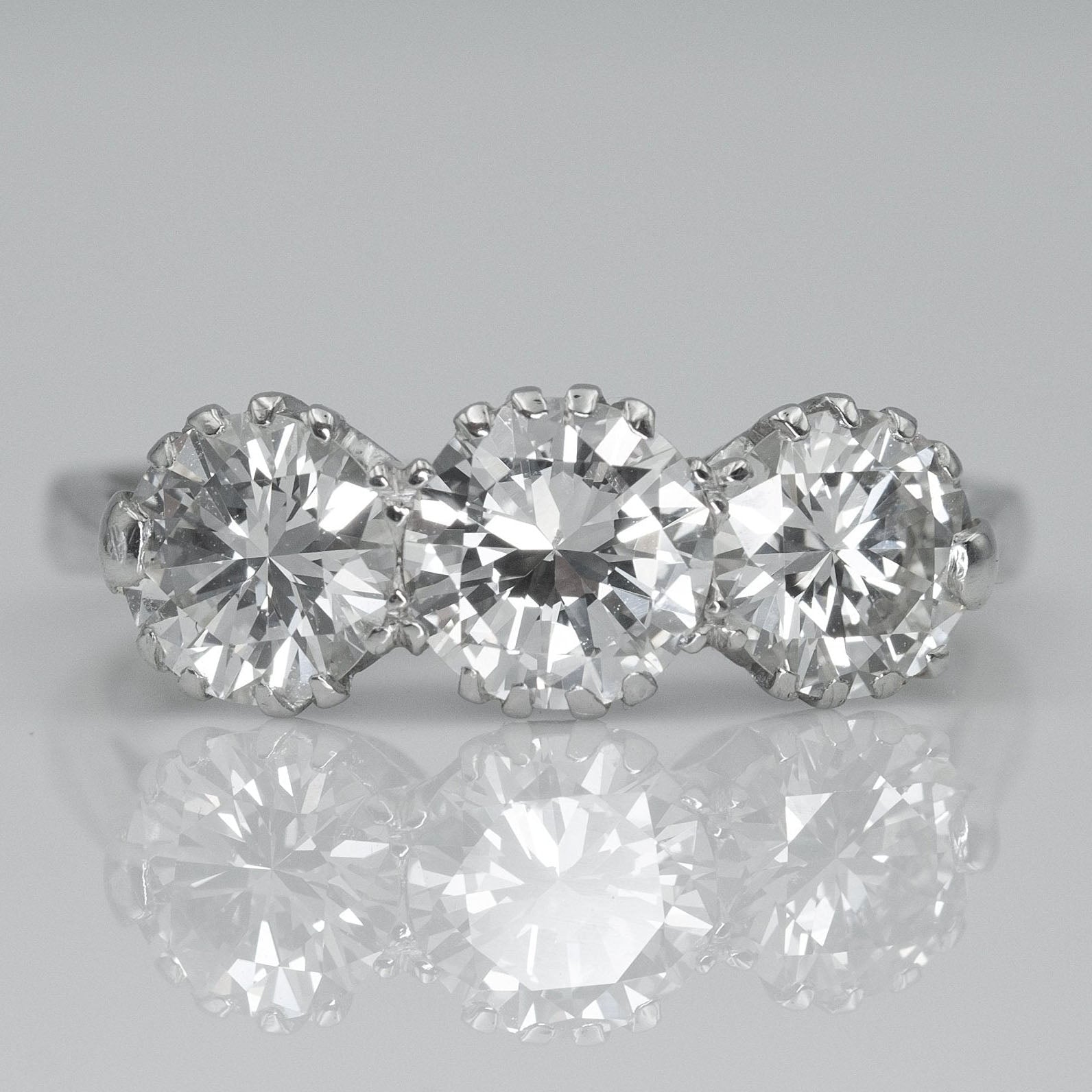 Art Deco Platinum 1.9 Carat Diamond Three Stone Ring - Friar House