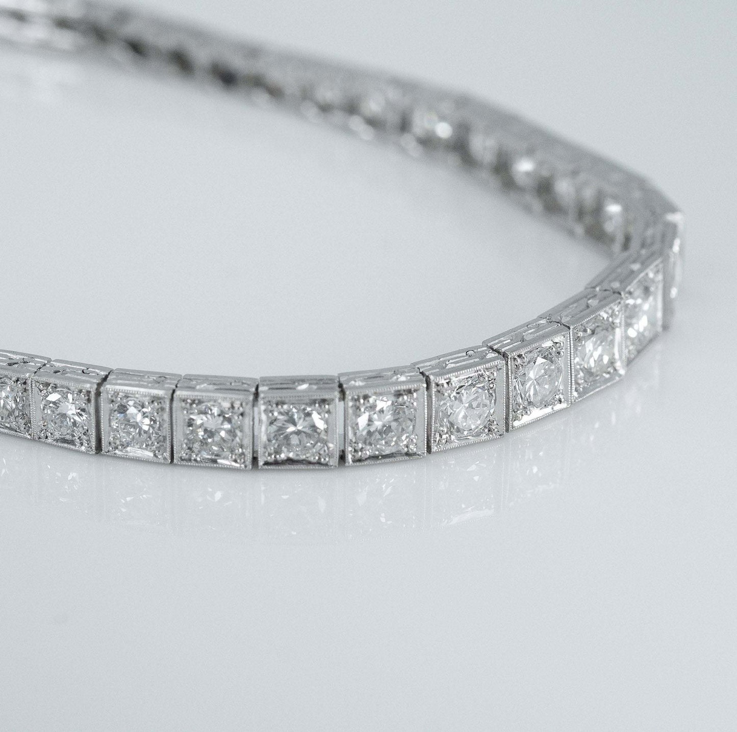 Art Deco Platinum 6.50 Carat Diamond Graduated Line Bracelet - Friar House