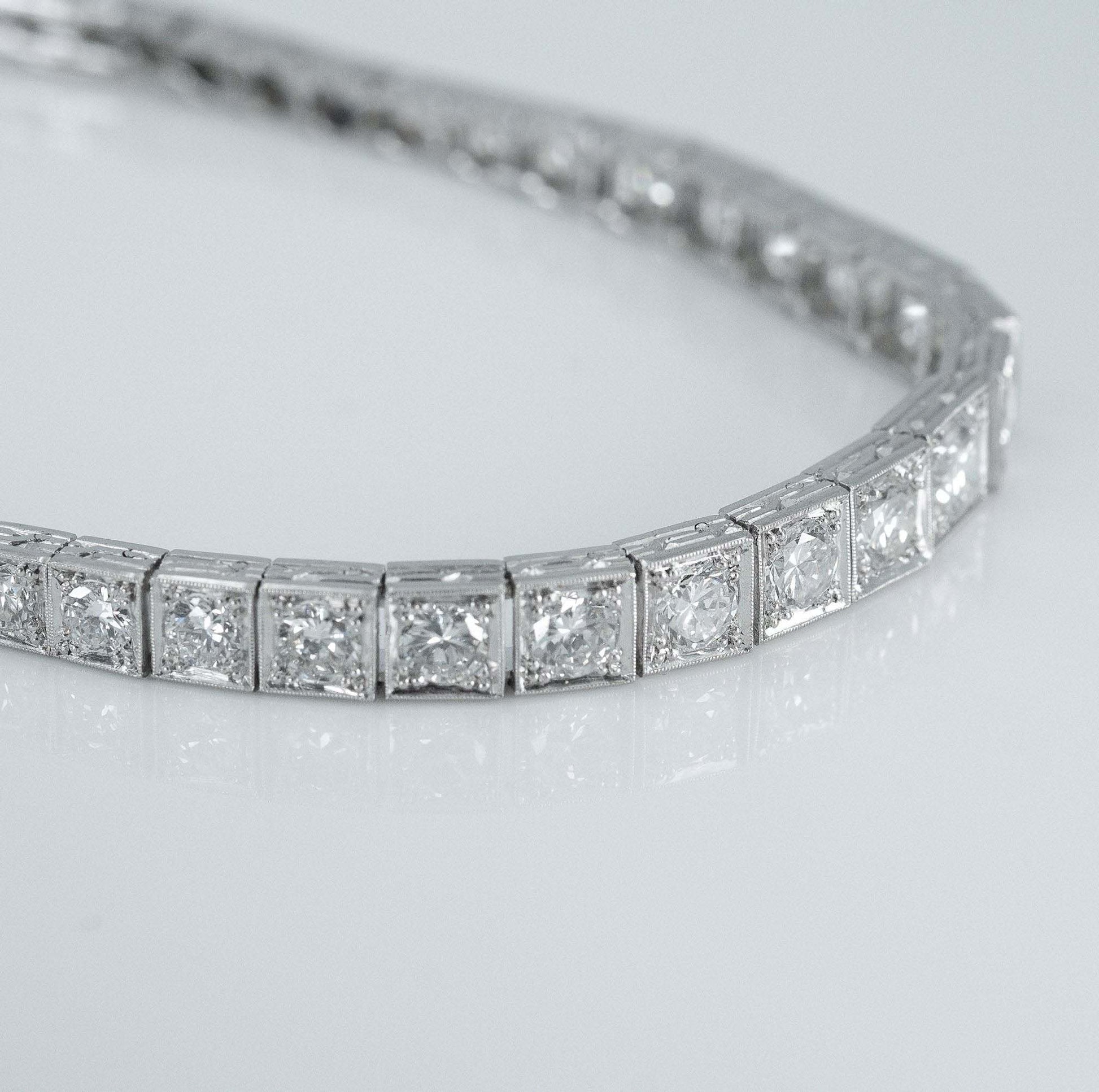 Art Deco Platinum 6.50 Carat Diamond Graduated Line Bracelet - Friar House