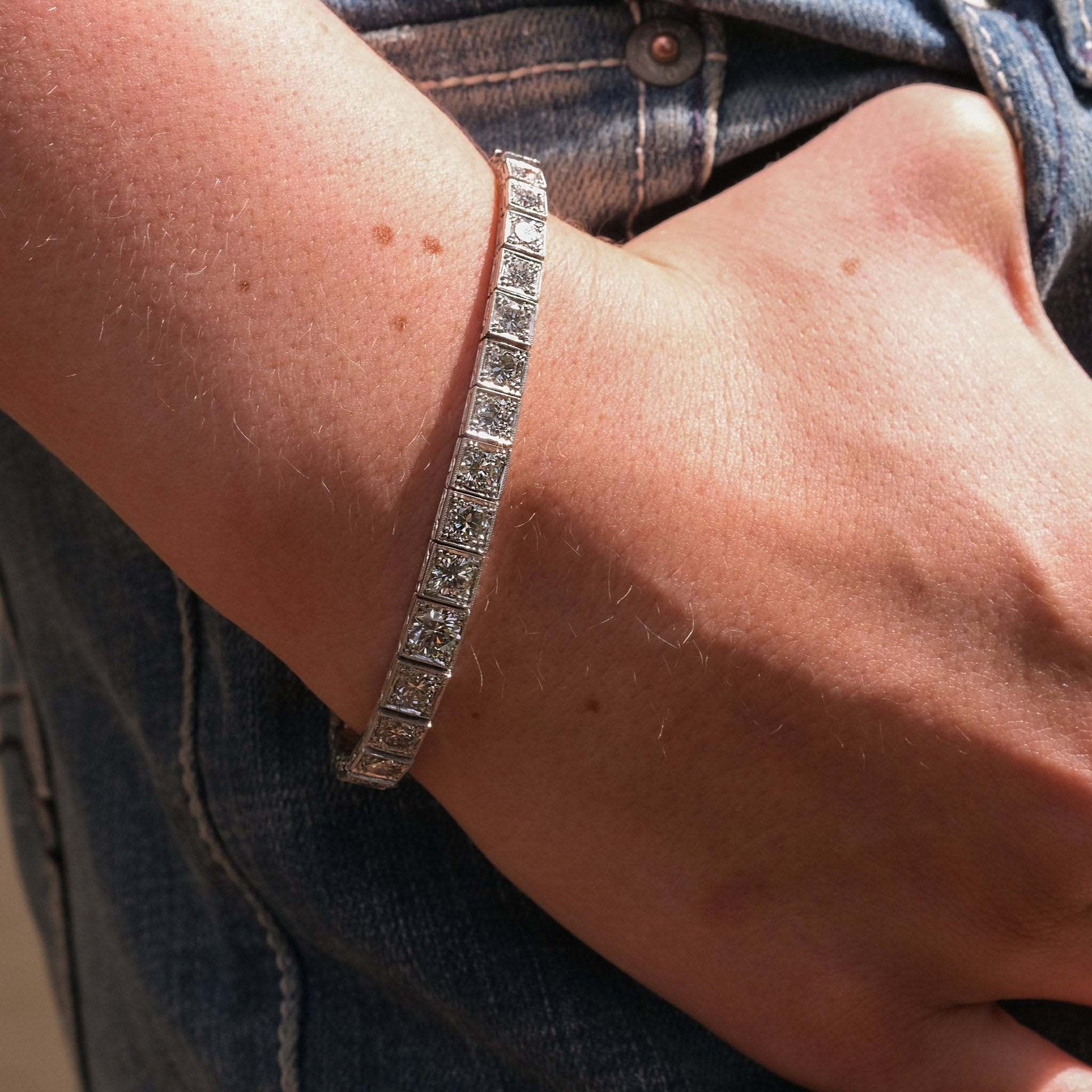Art Deco Platinum 6.50 Carat Diamond Graduated Line Bracelet - Friar House