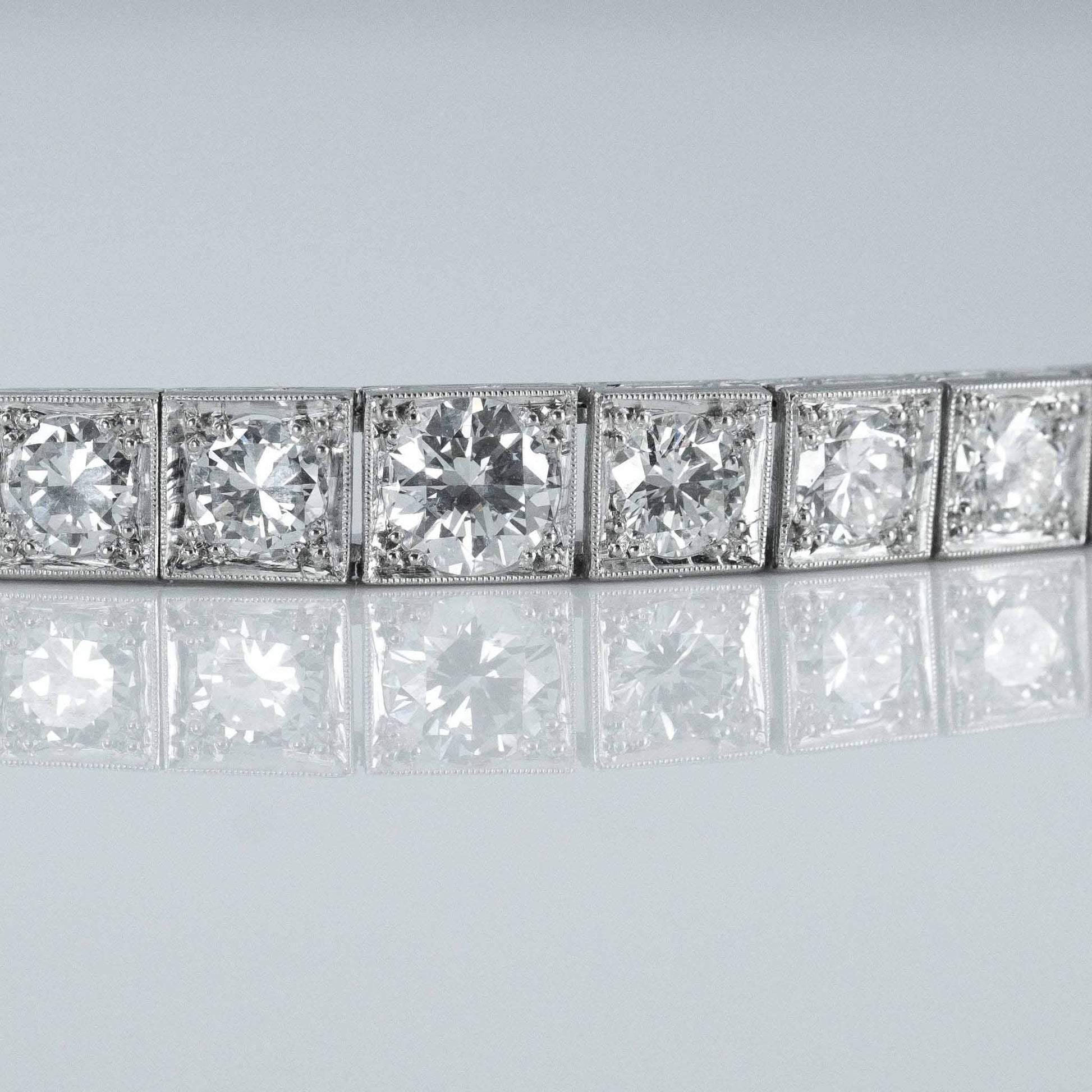 Art Deco Platinum 6.50 Carat Diamond Graduated Line Bracelet - Friar House