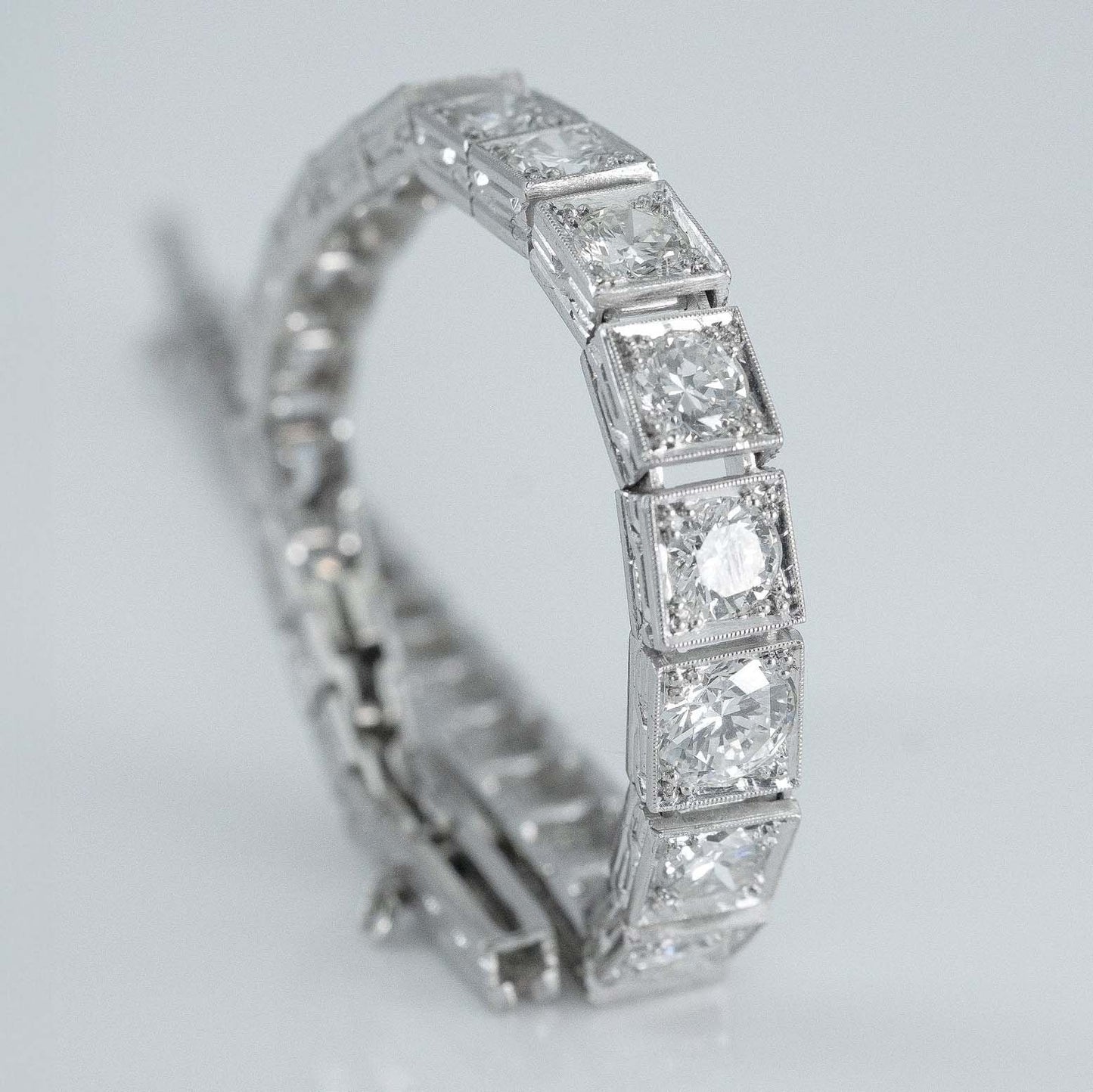 Art Deco Platinum 6.50 Carat Diamond Graduated Line Bracelet - Friar House