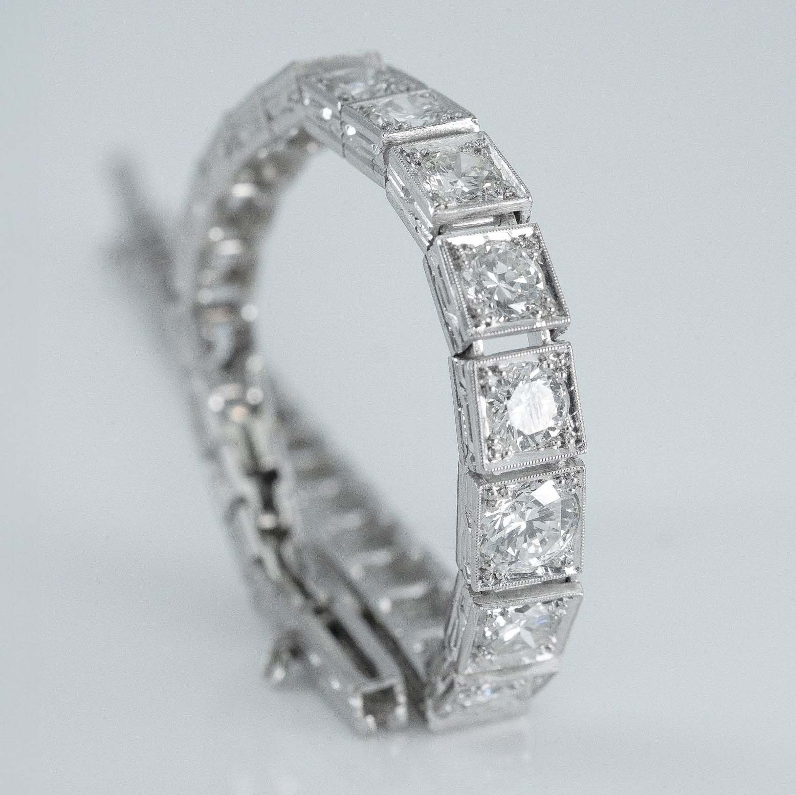 Art Deco Platinum 6.50 Carat Diamond Graduated Line Bracelet - Friar House
