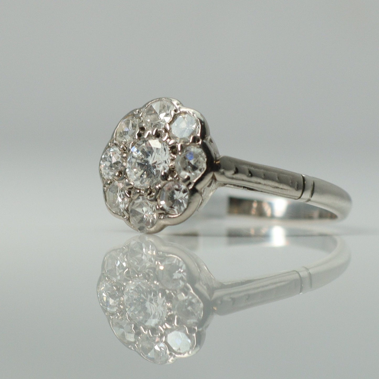 Art Deco Platinum Diamond Daisy Cluster Ring - Friar House