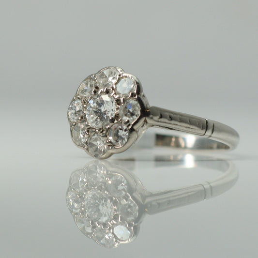 Art Deco Platinum Diamond Daisy Cluster Ring - Friar House