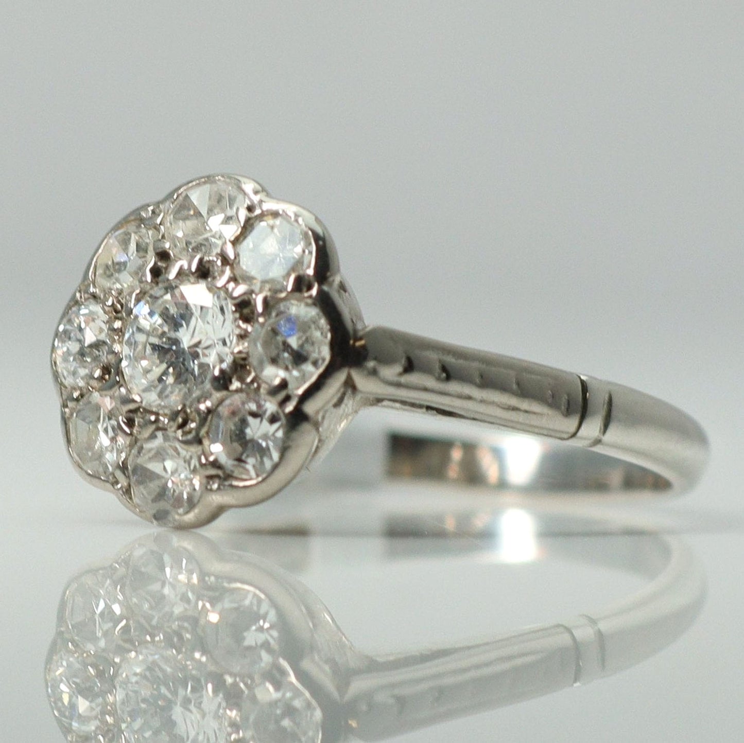 Art Deco Platinum Diamond Daisy Cluster Ring - Friar House