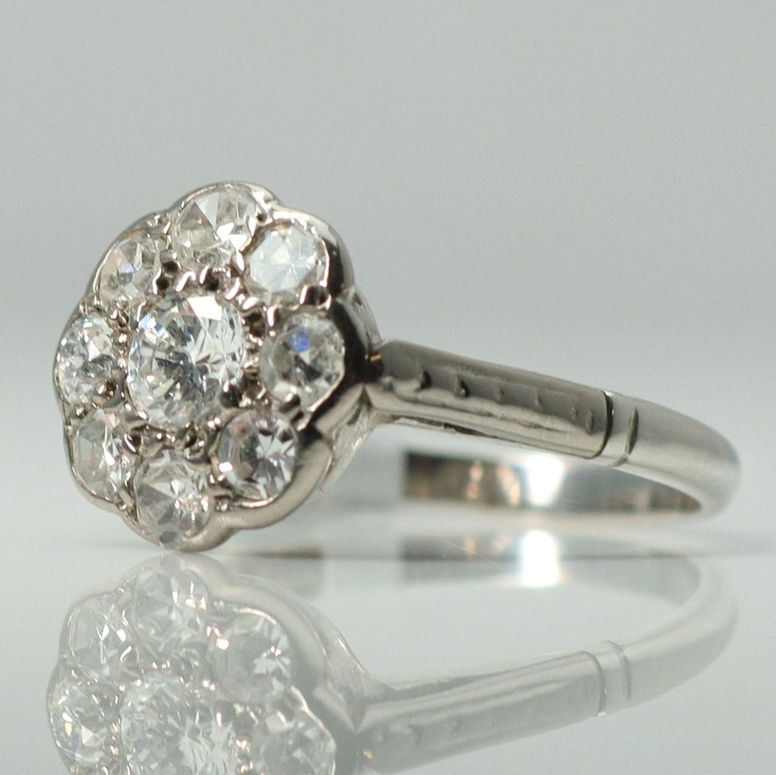 Art Deco Platinum Diamond Daisy Cluster Ring - Friar House