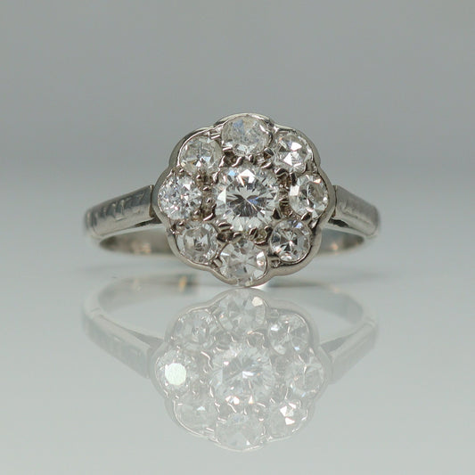 Art Deco Platinum Diamond Daisy Cluster Ring - Friar House