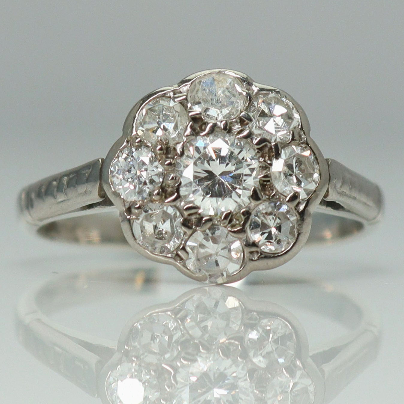 Art Deco Platinum Diamond Daisy Cluster Ring - Friar House