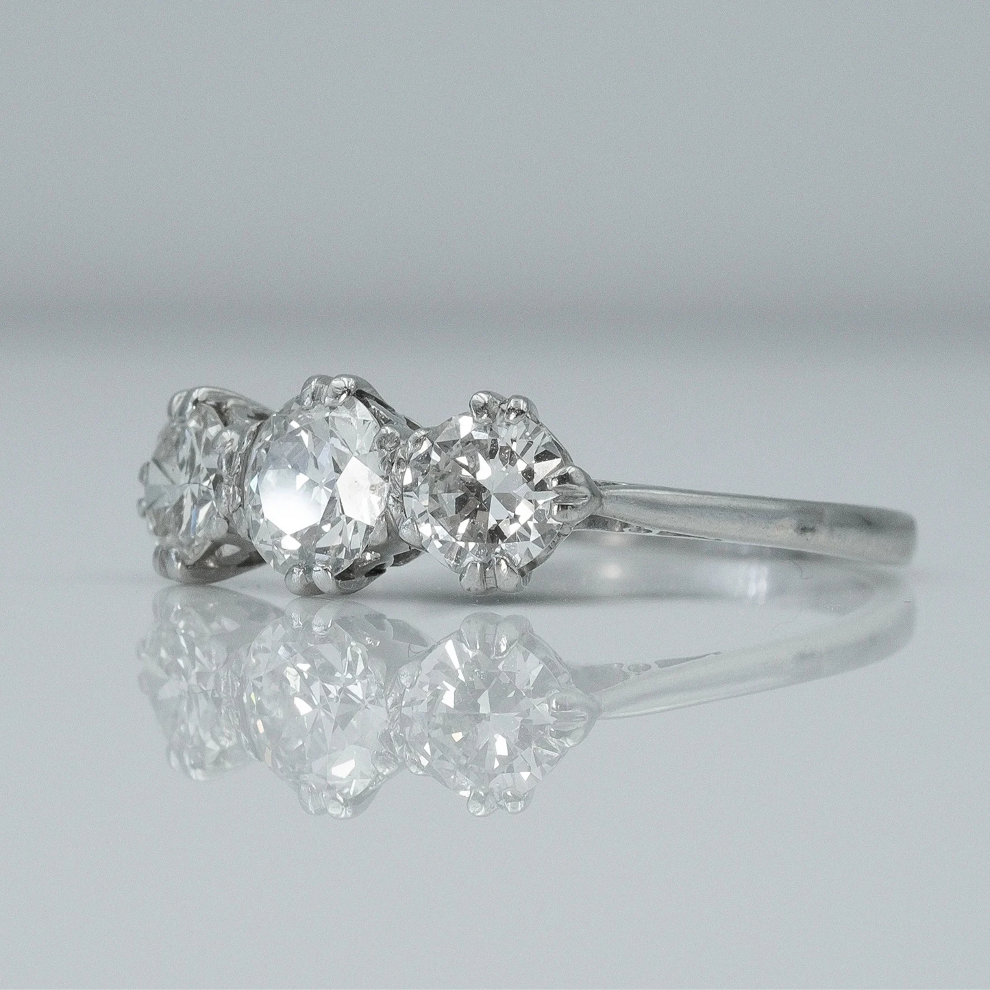 Art Deco Platinum Diamond Three Stone Ring - Friar House