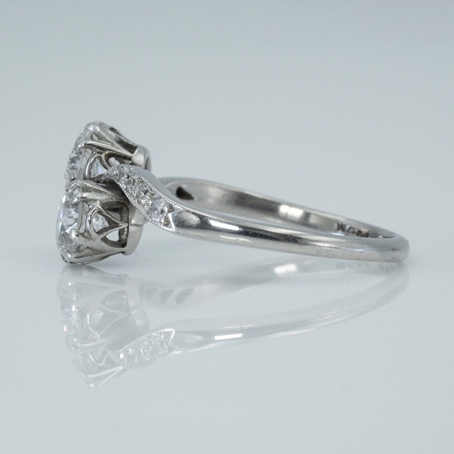 Art Deco Platinum Diamond Two Stone Crossover Ring - Friar House