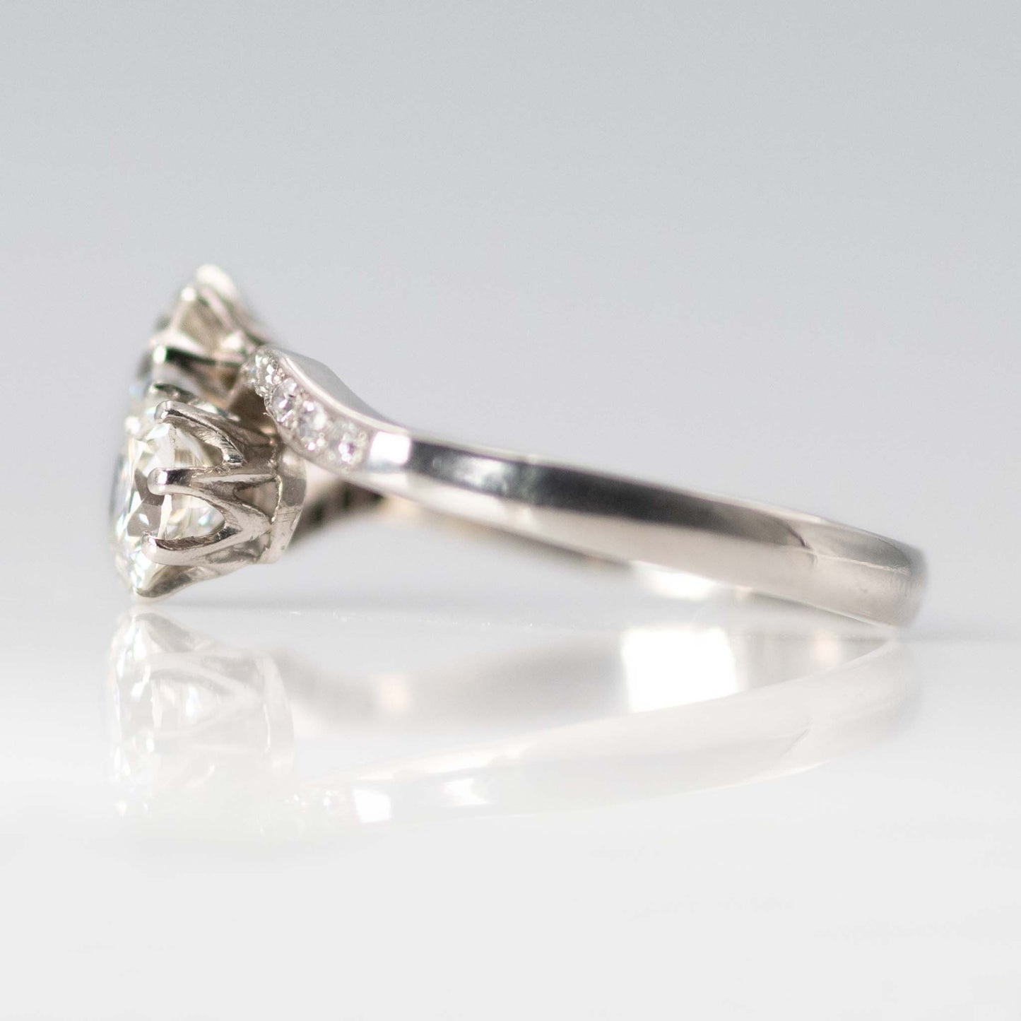 Art Deco Platinum Diamond Two Stone Crossover ring - Friar House