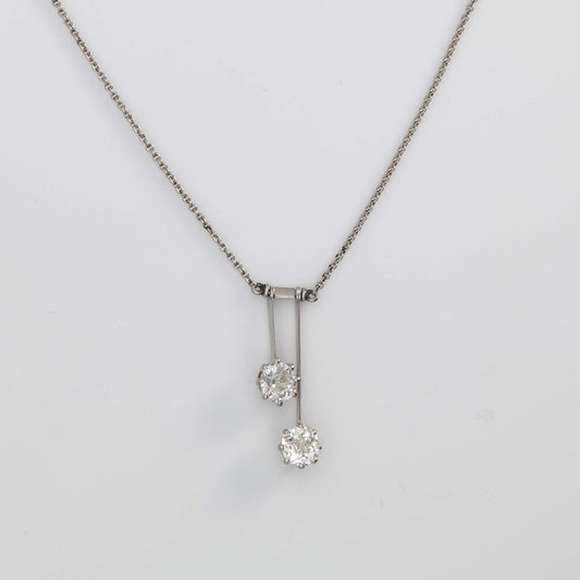 Art Deco Platinum Double Diamond Pendant with Platinum Chain - Friar House