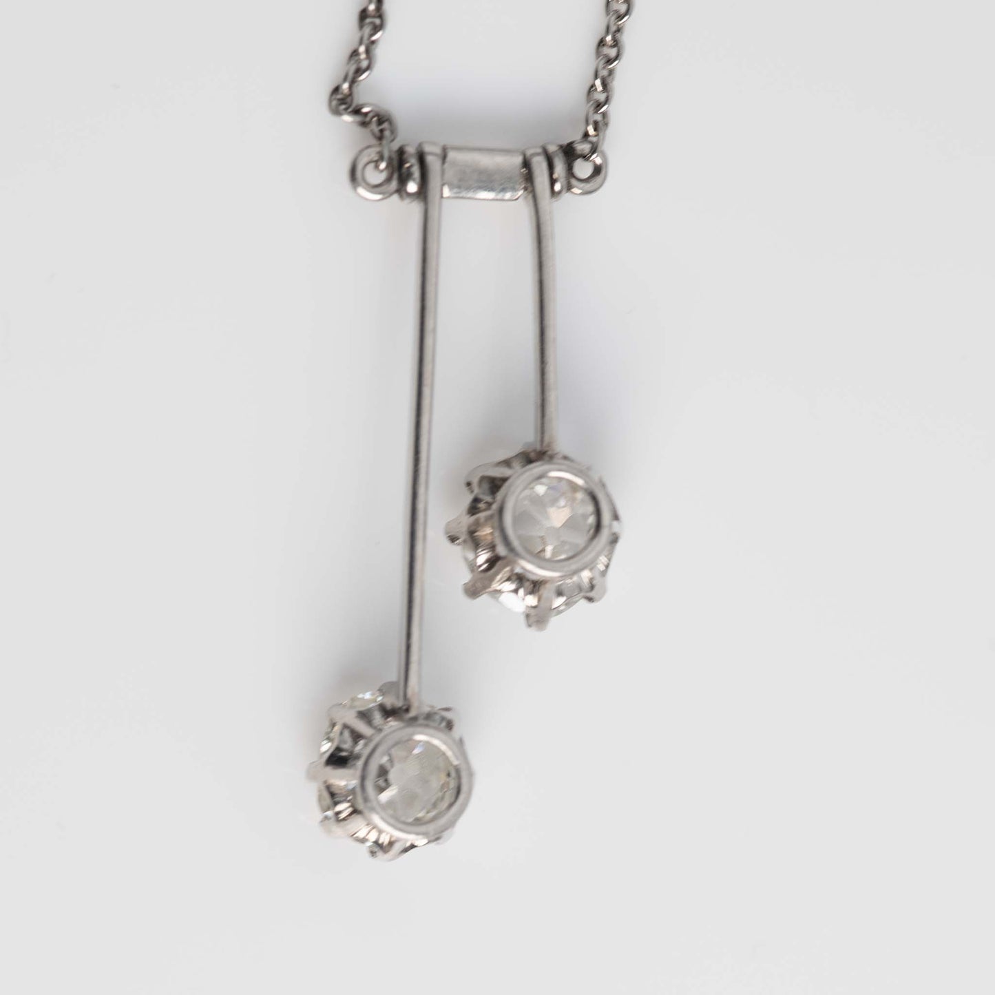 Art Deco Platinum Double Diamond Pendant with Platinum Chain - Friar House