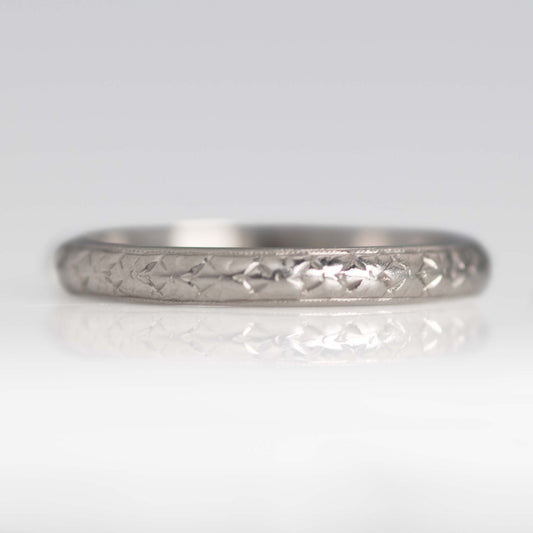 Art Deco Platinum Engraved Wedding Band - Friar House