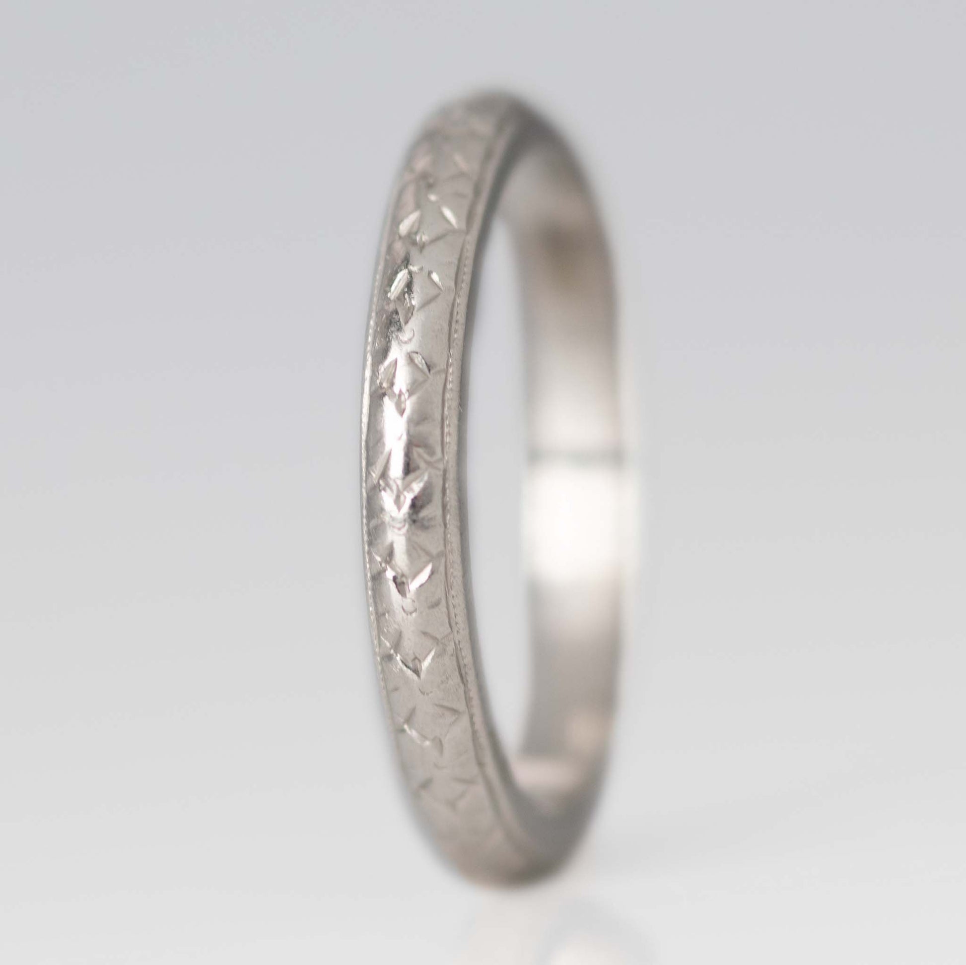 Art Deco Platinum Engraved Wedding Band - Friar House