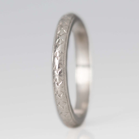 Art Deco Platinum Engraved Wedding Band - Friar House