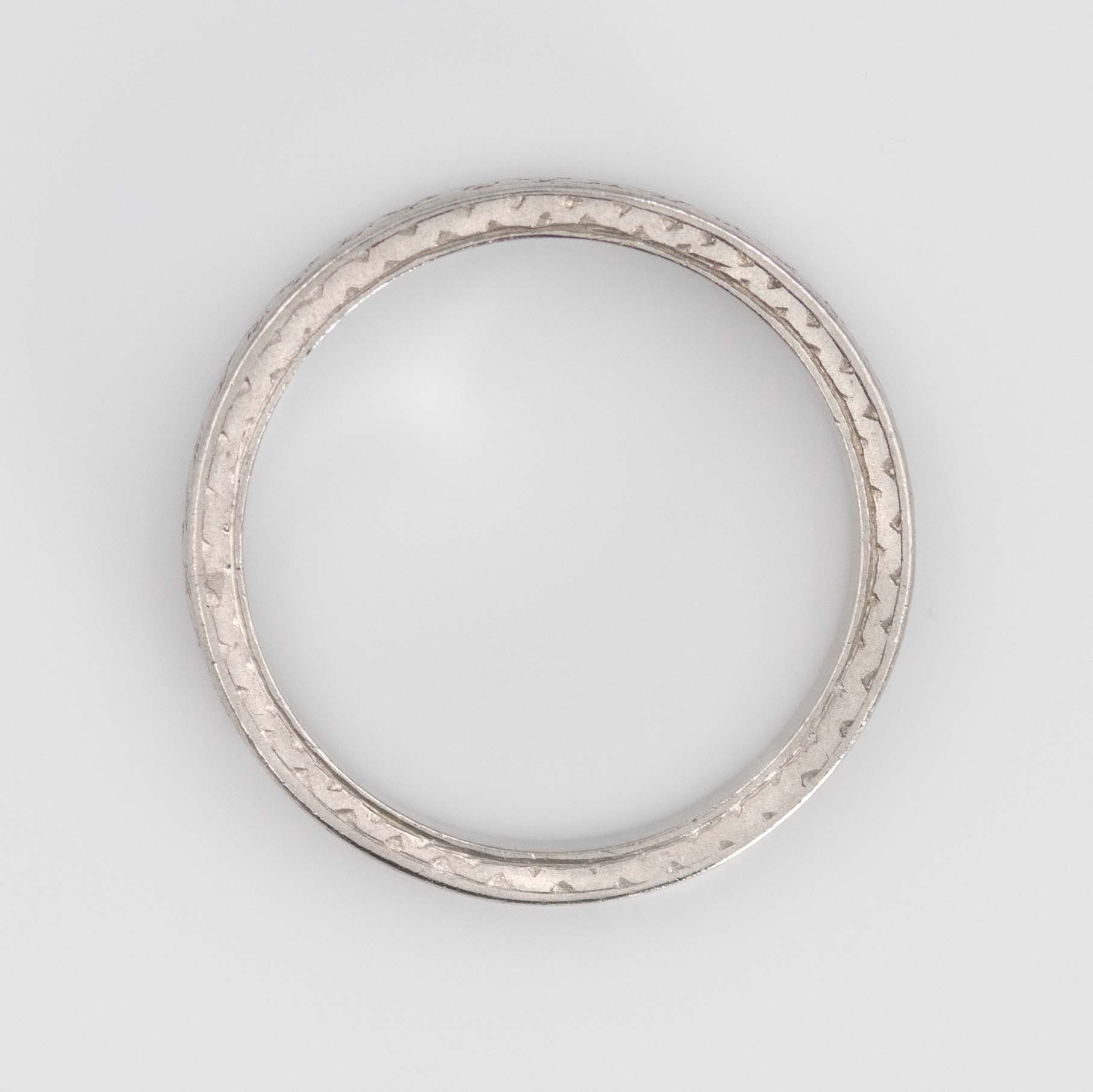 Art Deco Platinum Engraved Wedding Ring - Friar House