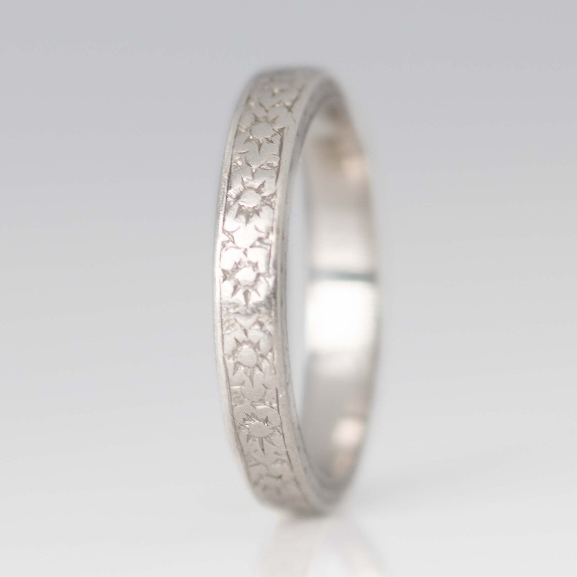 Art Deco Platinum Engraved Wedding Ring - Friar House