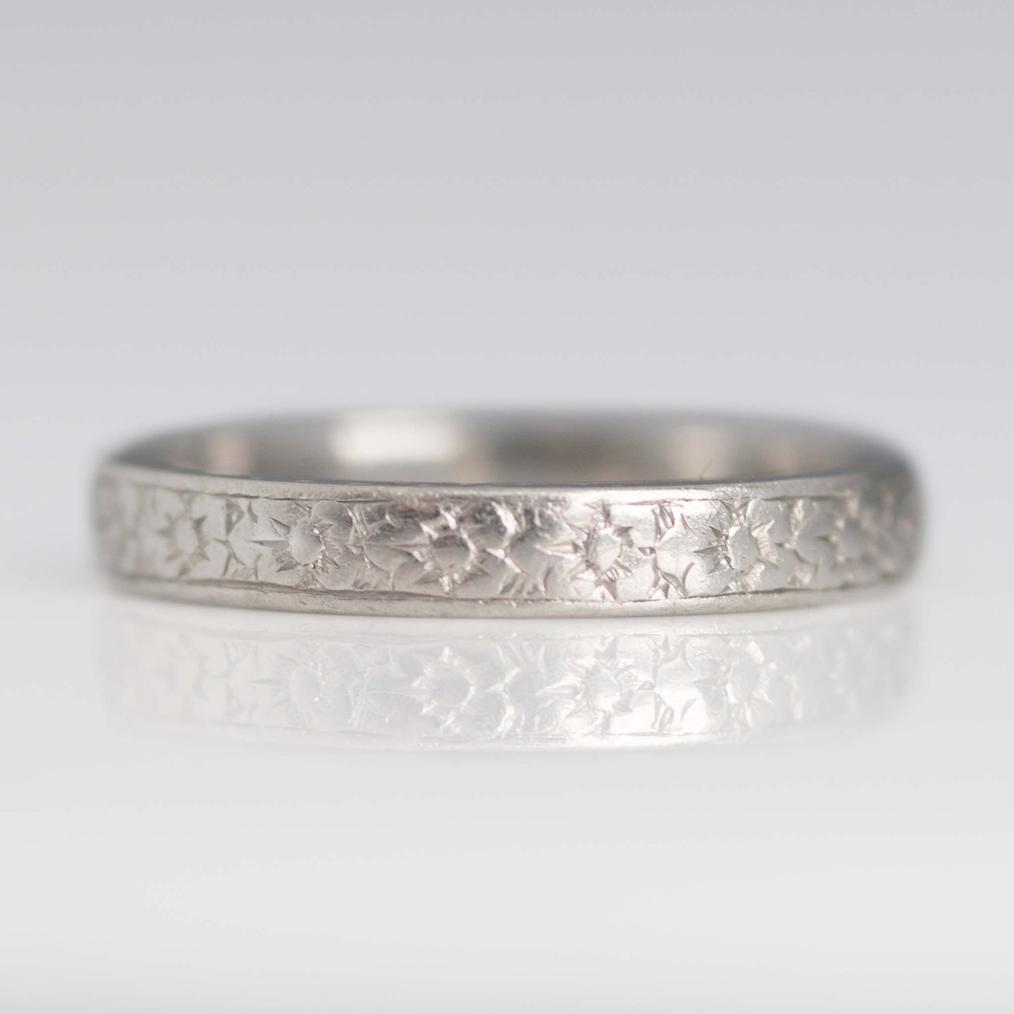 Art Deco Platinum Engraved Wedding Ring - Friar House