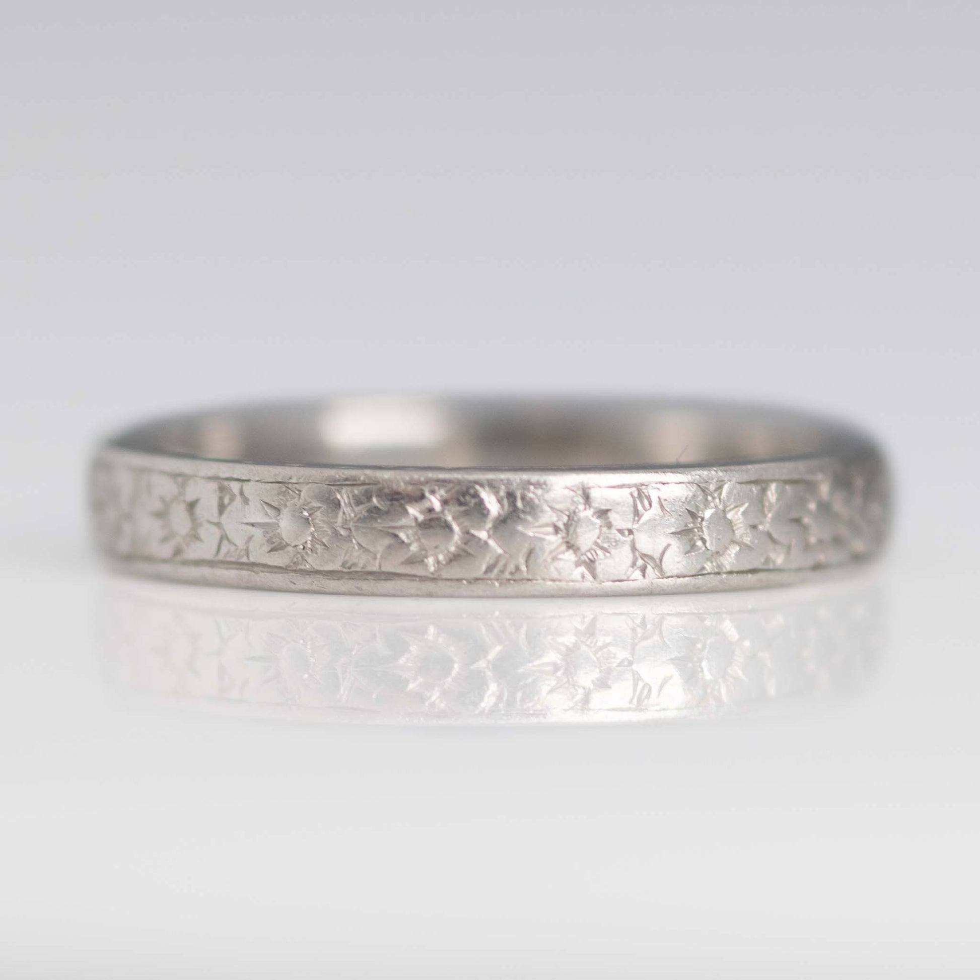 Art Deco Platinum Engraved Wedding Ring - Friar House