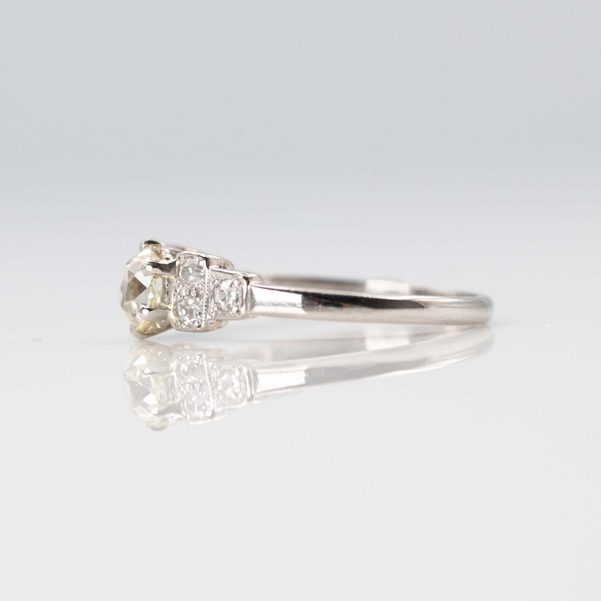 Art Deco Platinum Fancy Pale Yellow Diamond Solitaire Ring - Friar House