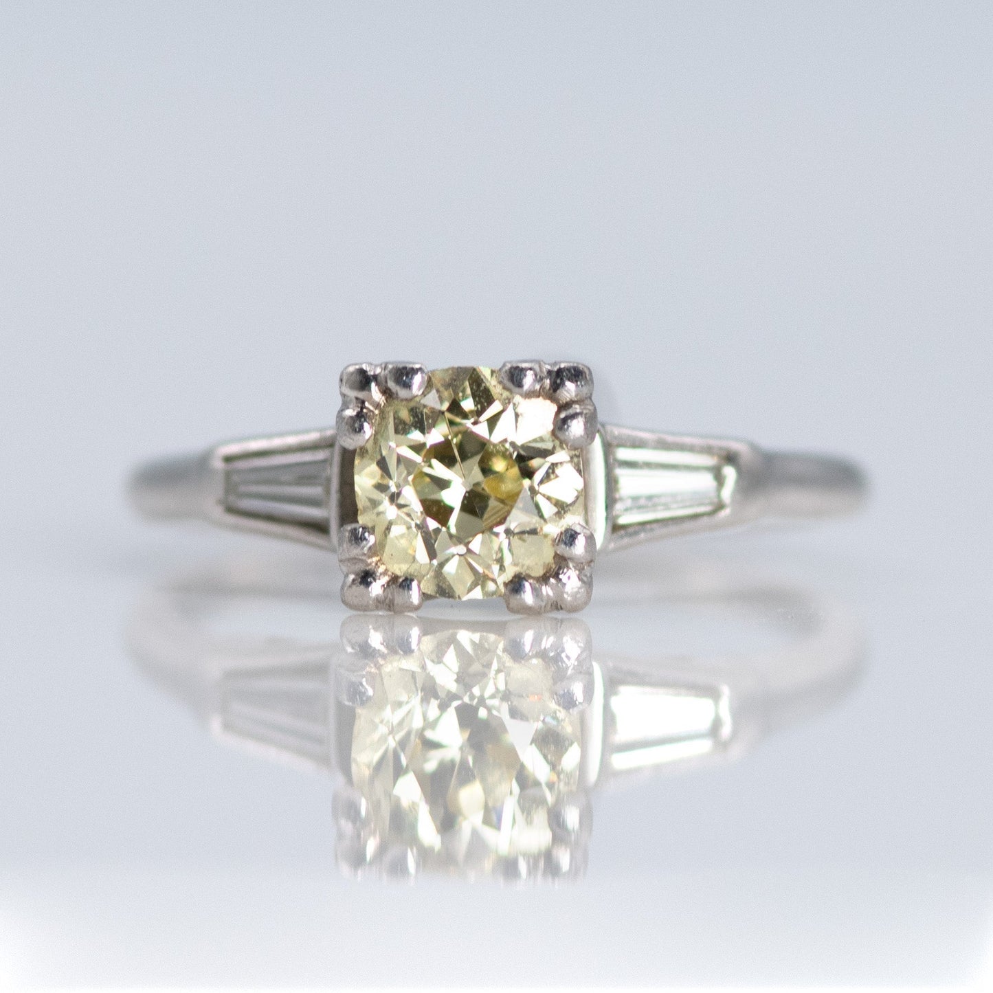 Art Deco Platinum Fancy Yellow 1.20 Carat Diamond Solitaire Ring - Friar House