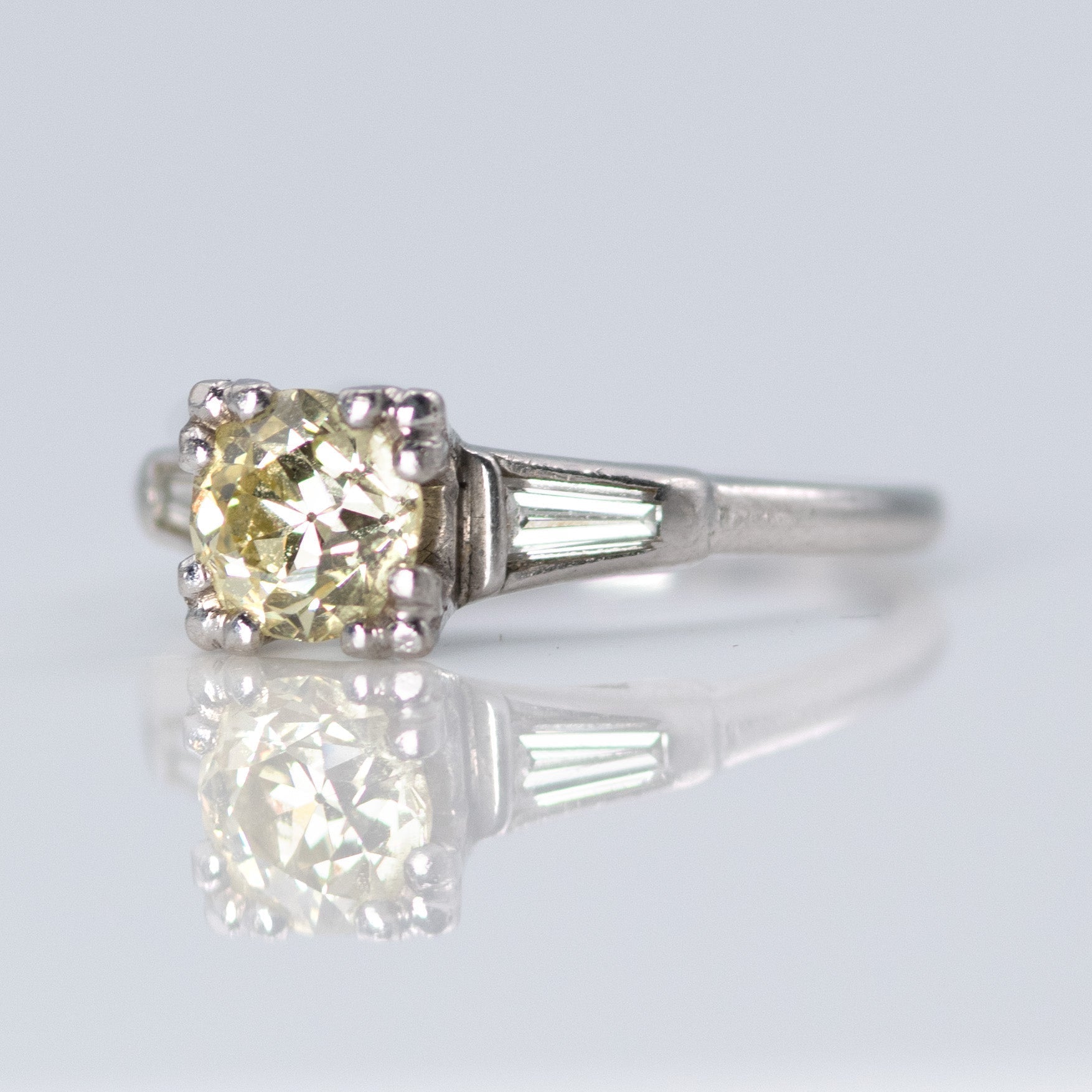 Art Deco Platinum Fancy Yellow 1.20 Carat Diamond Solitaire Ring - Friar House