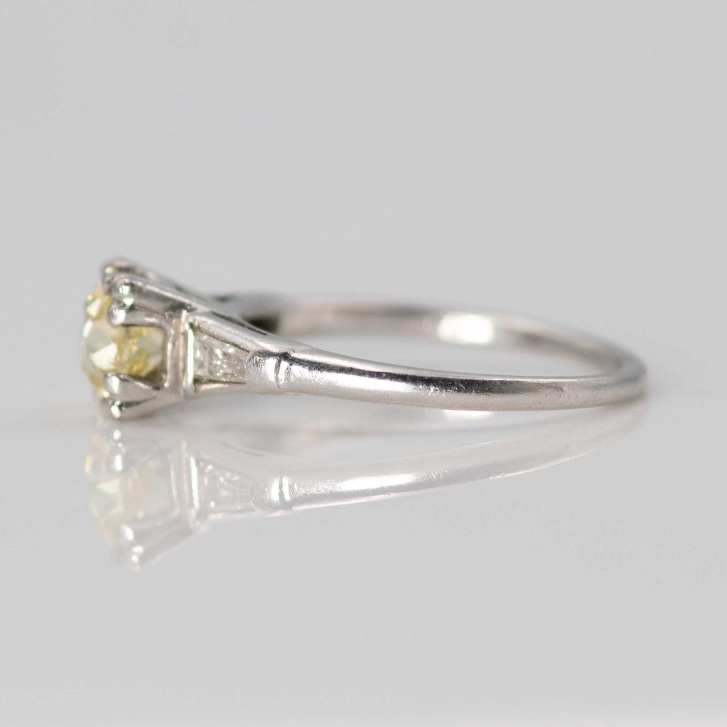 Art Deco Platinum Fancy Yellow 1.20 Carat Diamond Solitaire Ring - Friar House