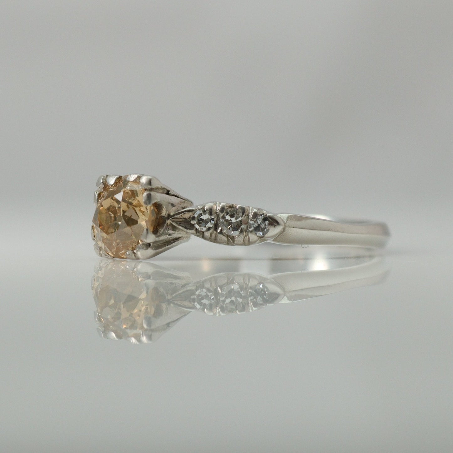 Art Deco Platinum Fancy Yellow/Orange Diamond Solitaire Ring - Friar House