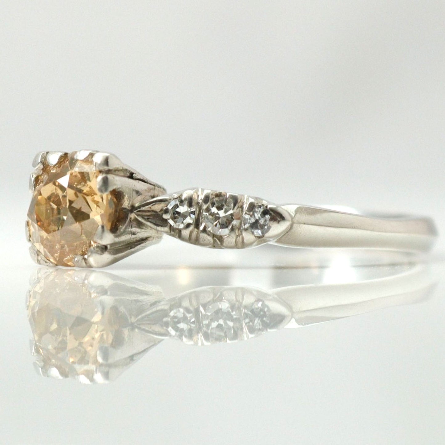 Art Deco Platinum Fancy Yellow/Orange Diamond Solitaire Ring - Friar House