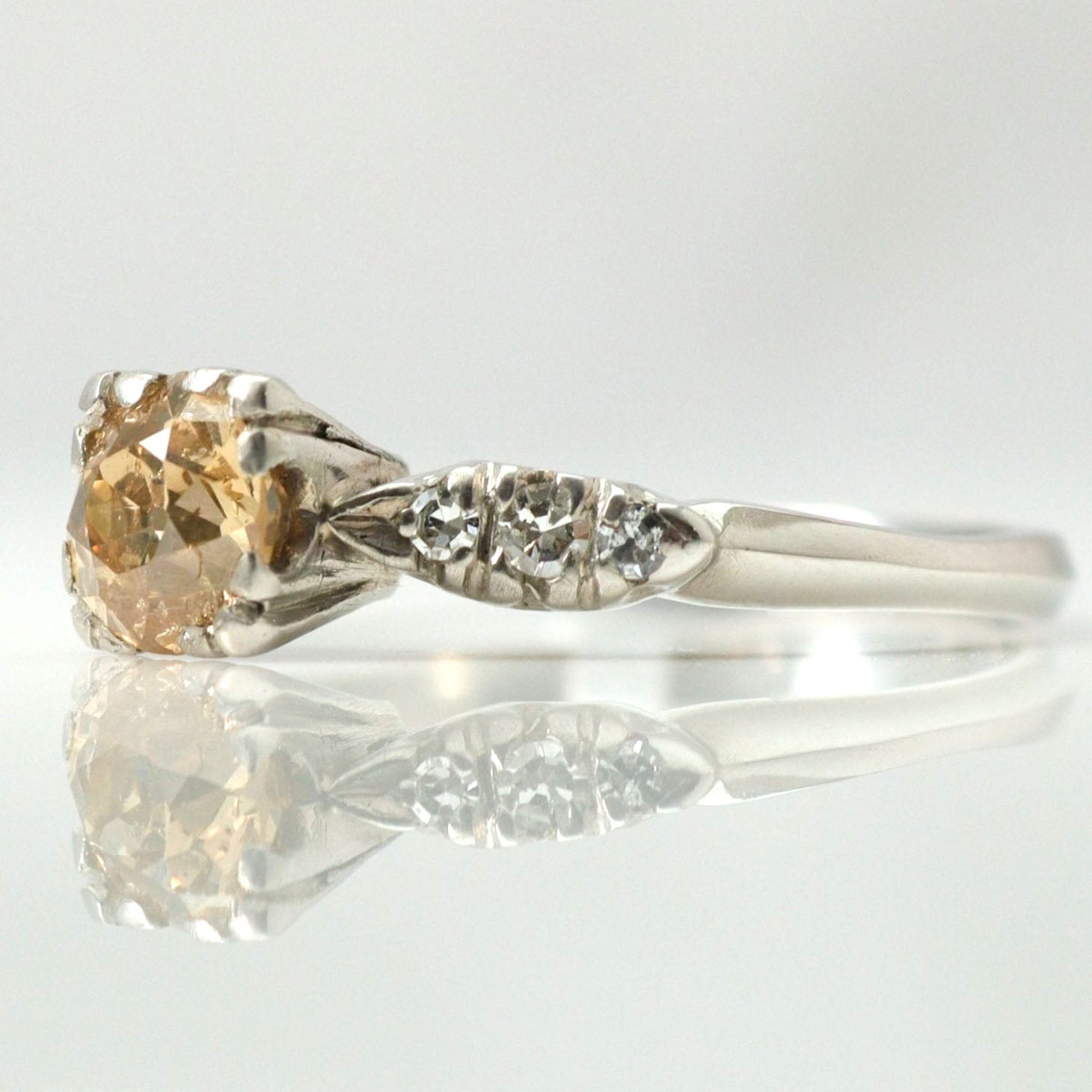 Art Deco Platinum Fancy Yellow/Orange Diamond Solitaire Ring - Friar House