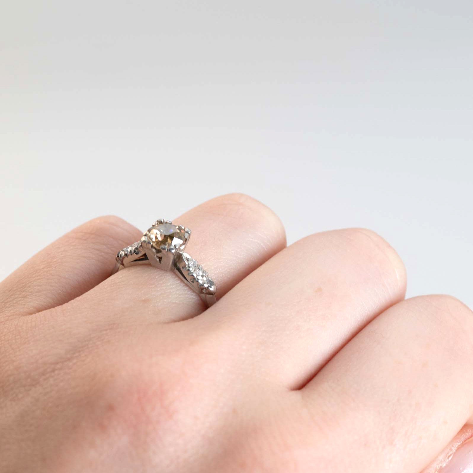 Art Deco Platinum Fancy Yellow/Orange Diamond Solitaire Ring - Friar House