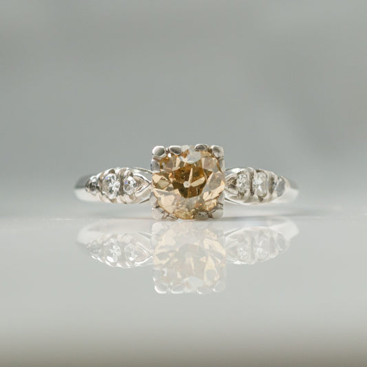 Art Deco Platinum Fancy Yellow/Orange Diamond Solitaire Ring - Friar House