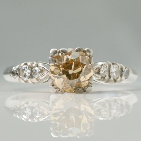 Art Deco Platinum Fancy Yellow/Orange Diamond Solitaire Ring