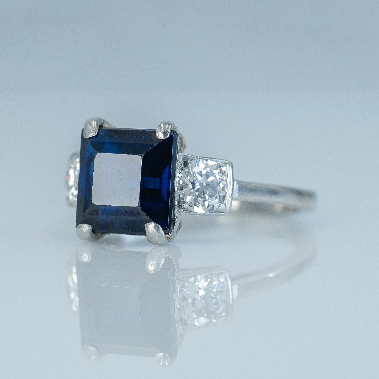 Art Deco Platinum Sapphire and Diamond Ring - Friar House