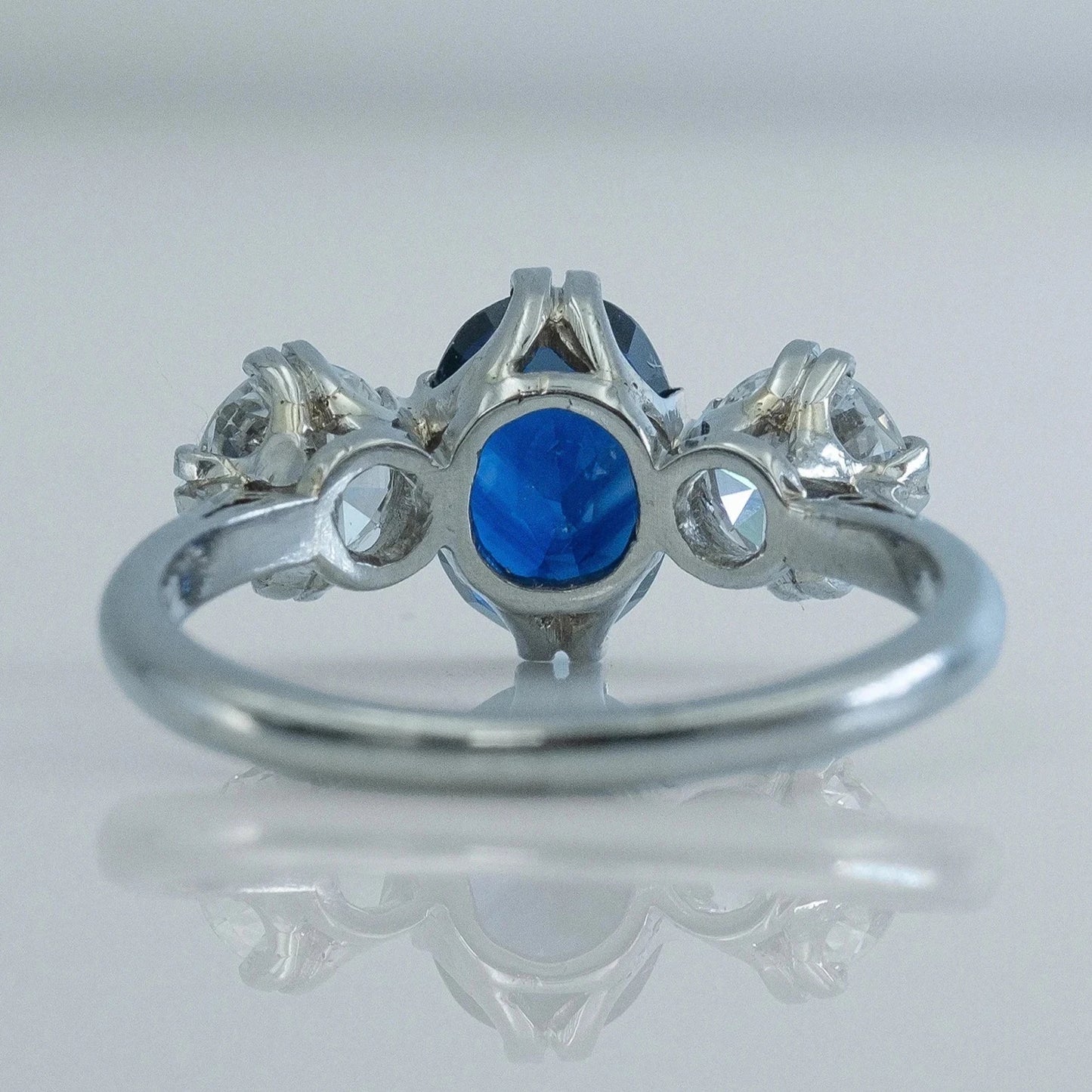 Art Deco Platinum Sapphire and Diamond Three Stone Ring - Friar House