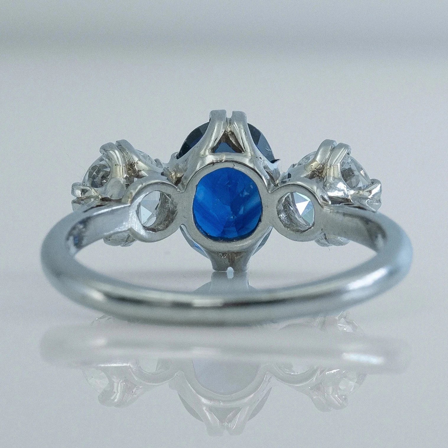 Art Deco Platinum Sapphire and Diamond Three Stone Ring - Friar House