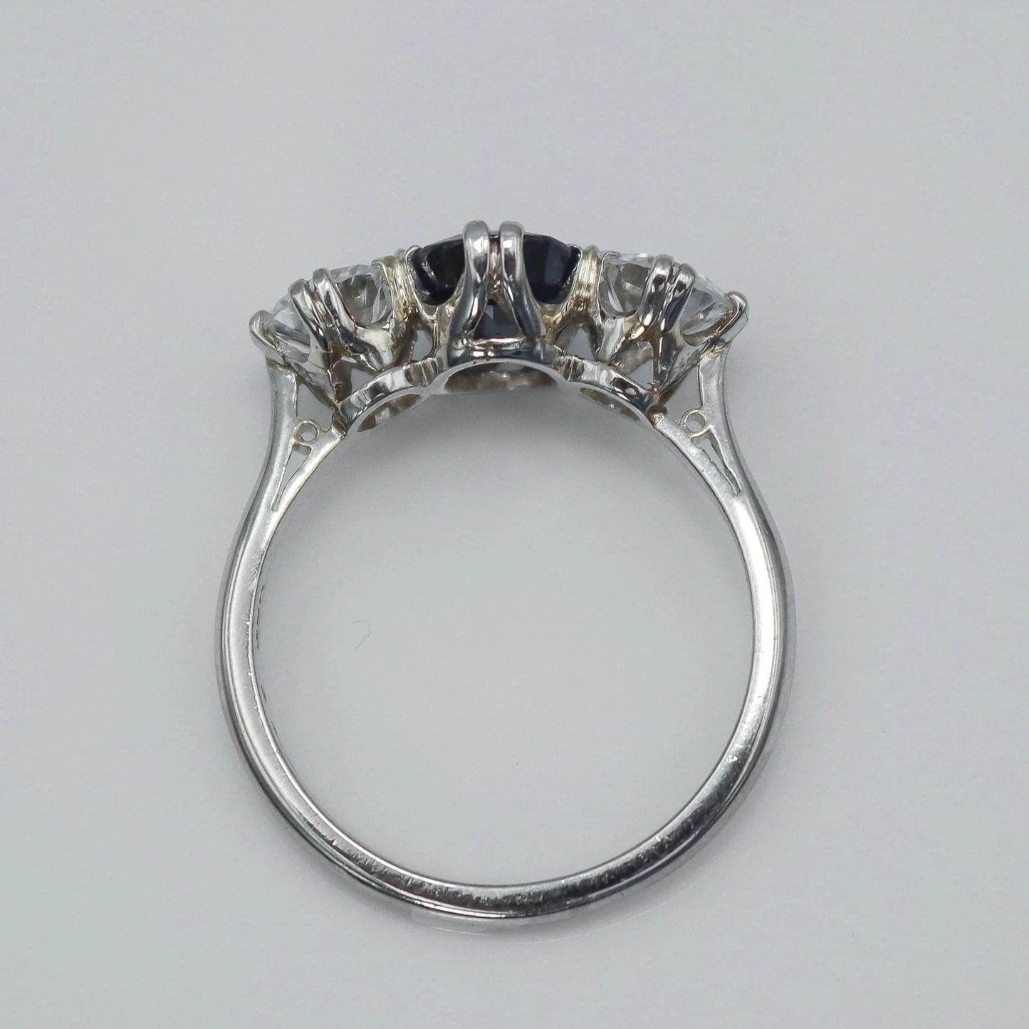Art Deco Platinum Sapphire and Diamond Three Stone Ring - Friar House