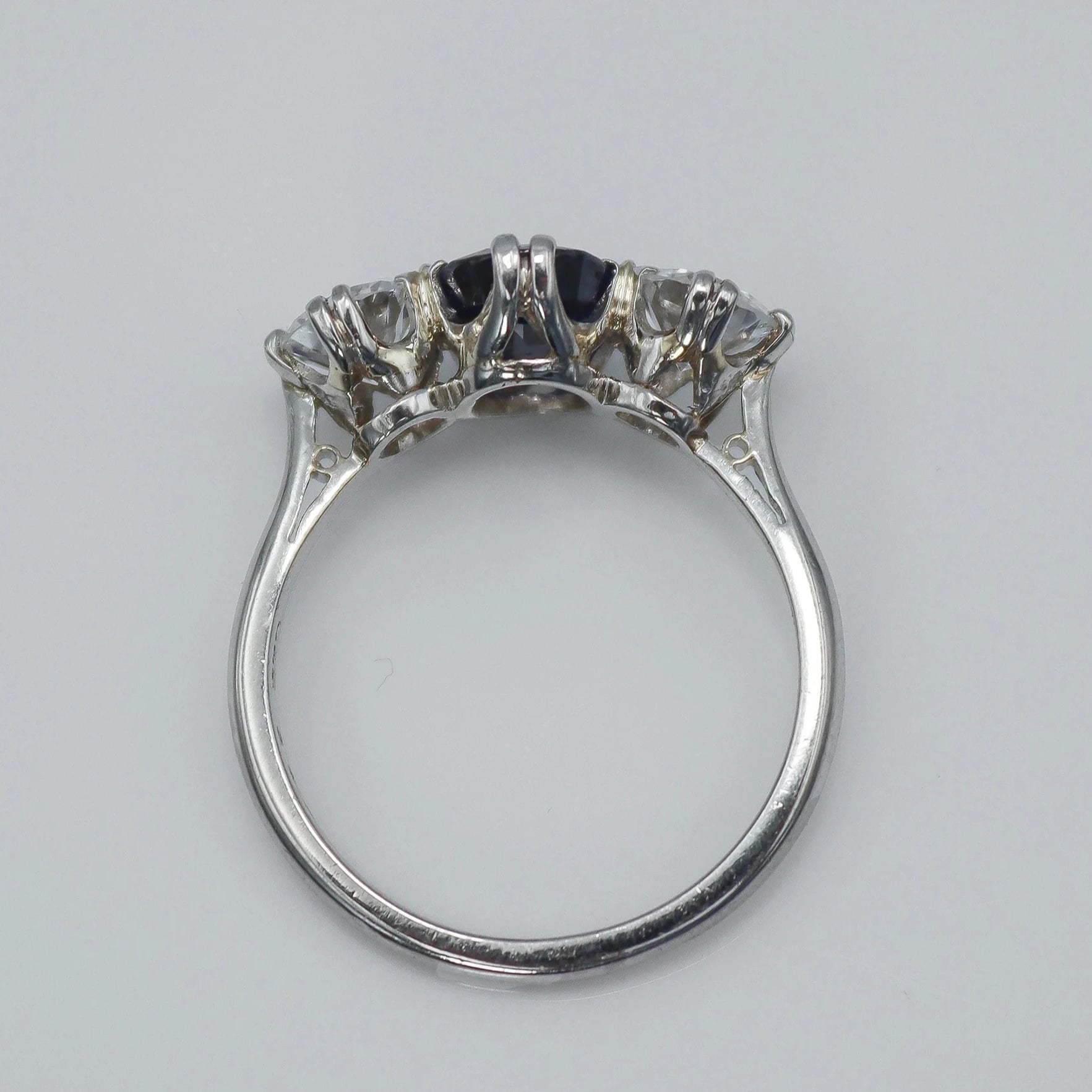 Art Deco Platinum Sapphire and Diamond Three Stone Ring - Friar House