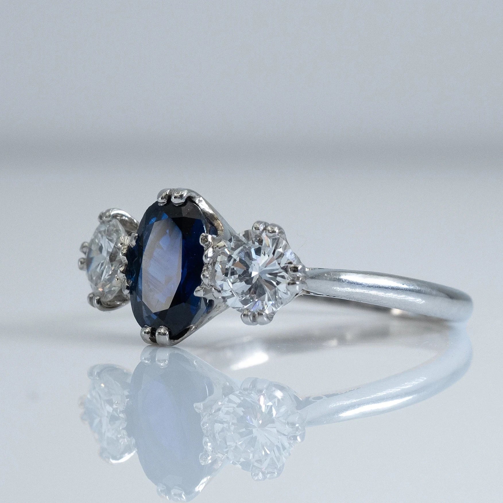 Art Deco Platinum Sapphire and Diamond Three Stone Ring - Friar House