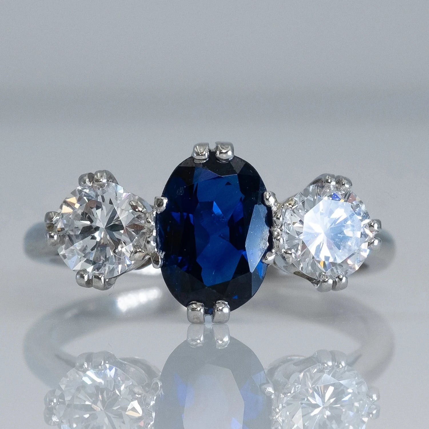 Art Deco Platinum Sapphire and Diamond Three Stone Ring - Friar House