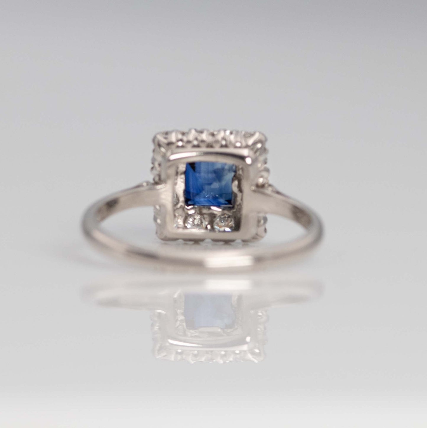 Art Deco Platinum Square Sapphire and Diamond Cluster ring - Friar House