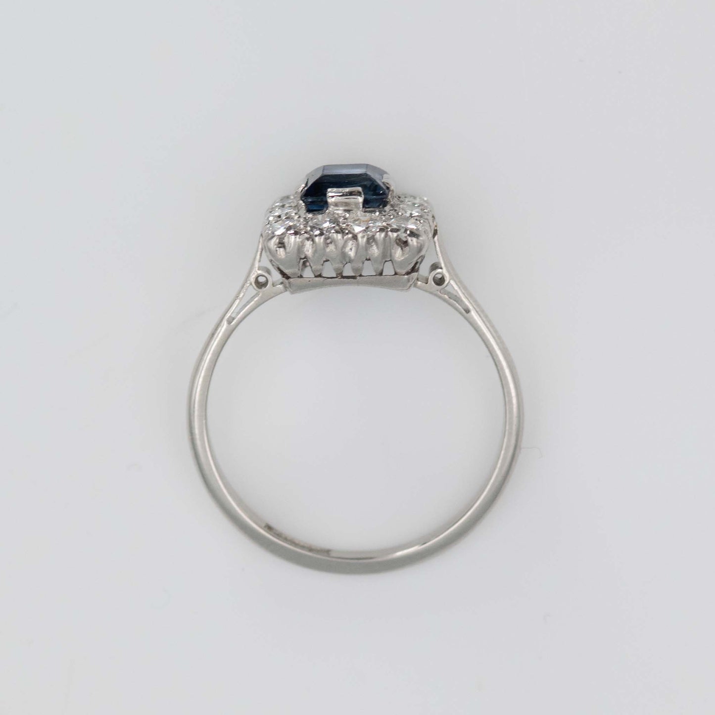 Art Deco Platinum Square Sapphire and Diamond Cluster ring - Friar House