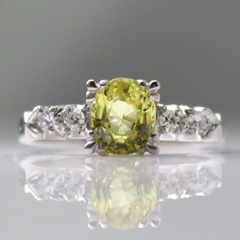 Art Deco Platinum Yellow Sapphire and Diamond Ring