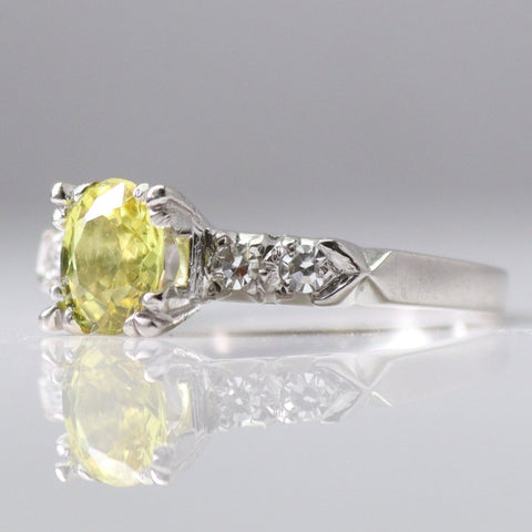 Art Deco Platinum Yellow Sapphire and Diamond Ring