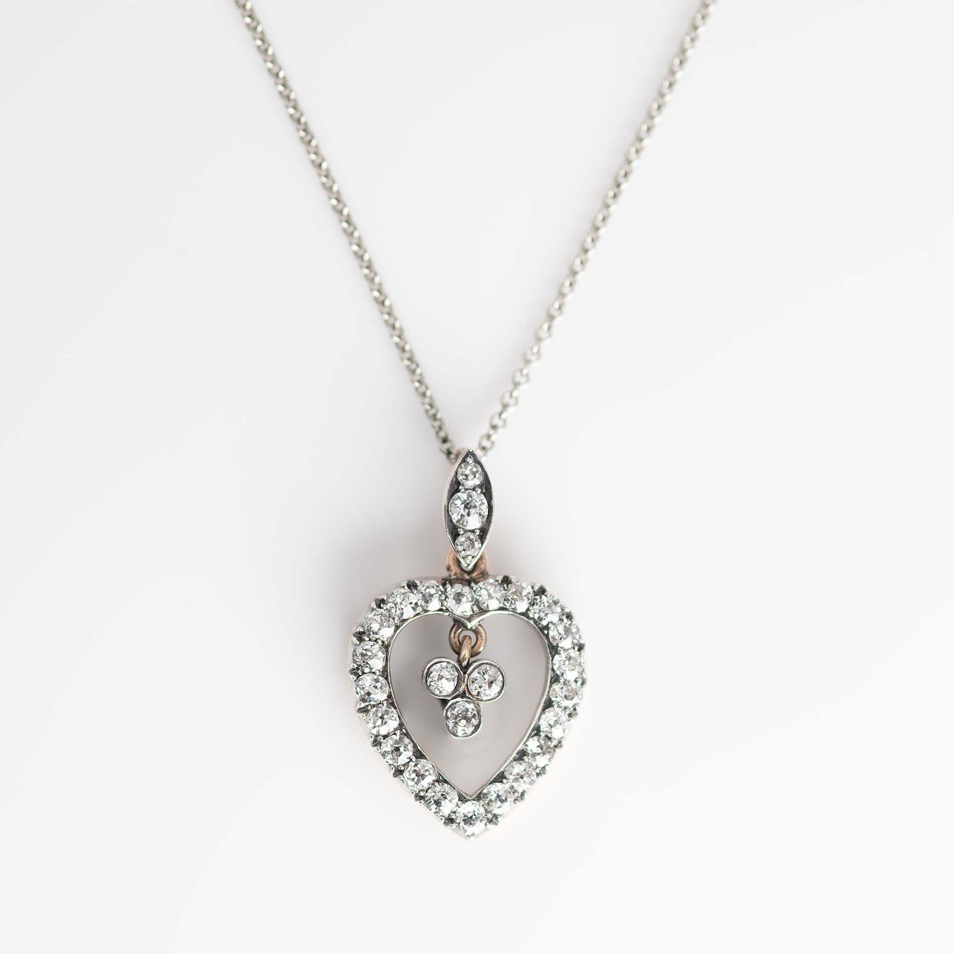 Edwardian 15ct Rose Gold Diamond Open Heart Pendant - Friar House