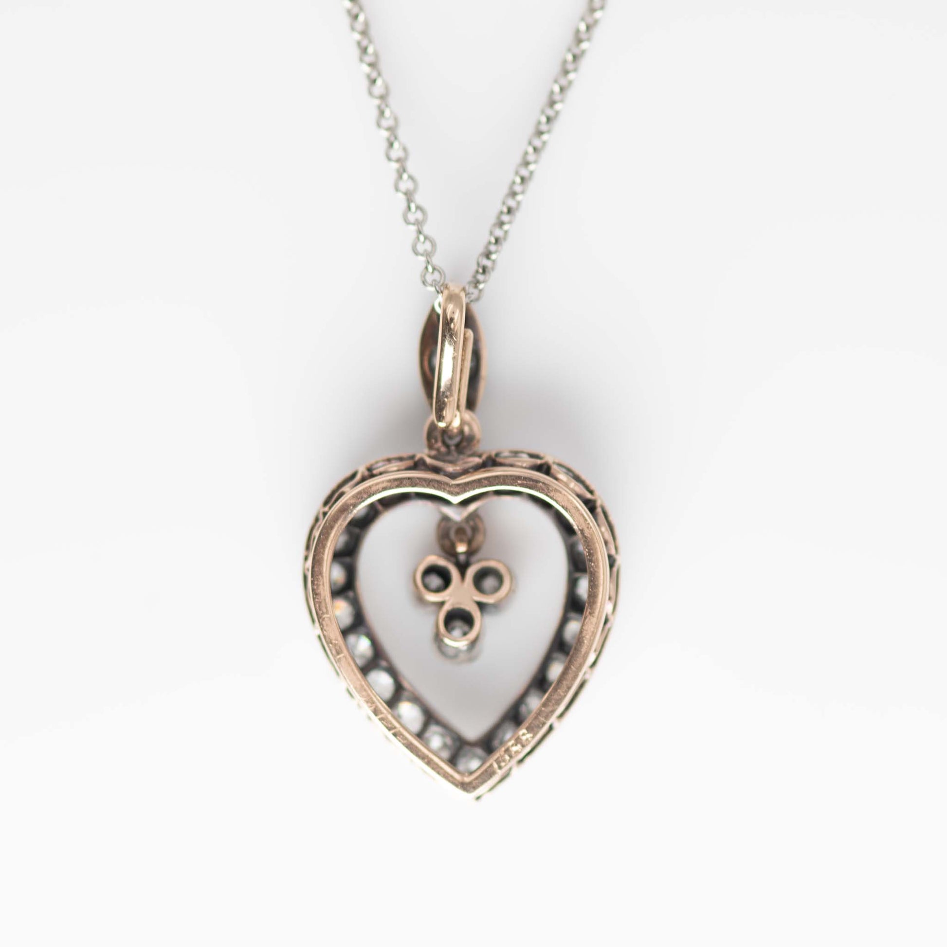 Edwardian 15ct Rose Gold Diamond Open Heart Pendant - Friar House