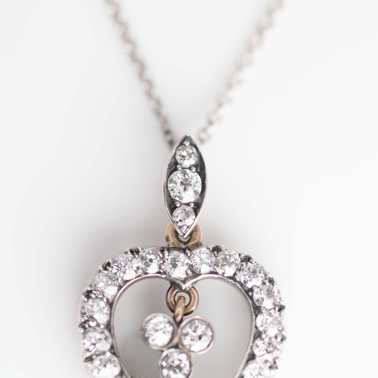 Edwardian 15ct Rose Gold Diamond Open Heart Pendant - Friar House